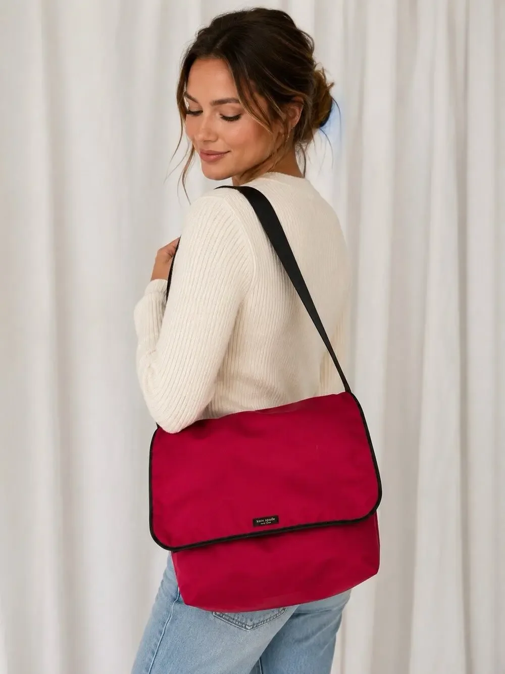 Kate Spade Women’s Spacious Red Messenger Crossbody Flap Zip Adjustable Strap